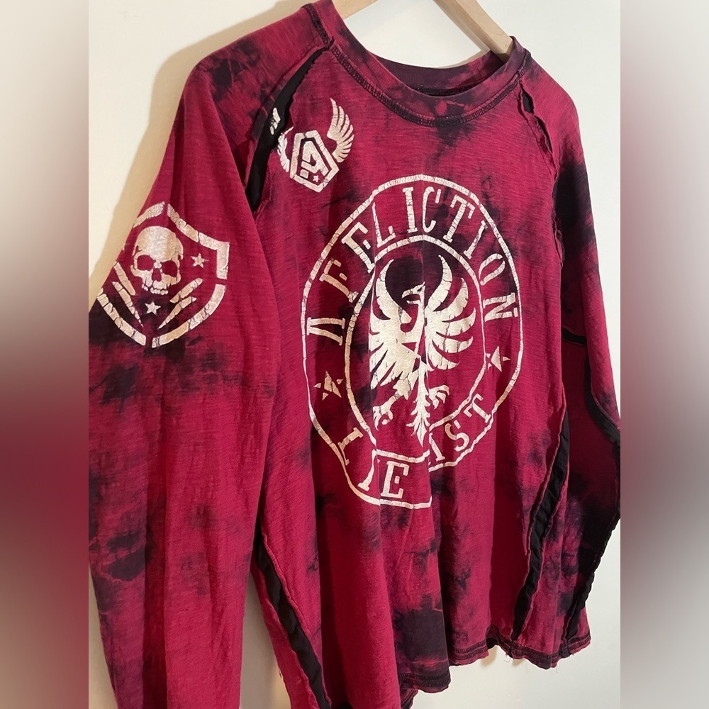 Vintage Affliction Live Fast Long Sleeve Shirt Red Size Large Y2K Skull Grunge - Picture 3 of 8